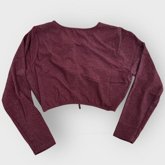Savage Fenty Sleep & Shing Long Sleeve Crop Tee | Plus Size 3X | Maroon Glitter - Picture 7 of 8